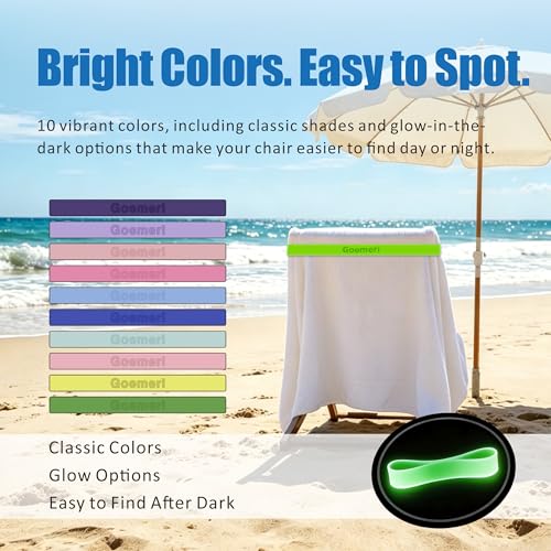 Beach & Pool Towel Bands 6-Pack with Storage Bag - Glow & Regular Colors