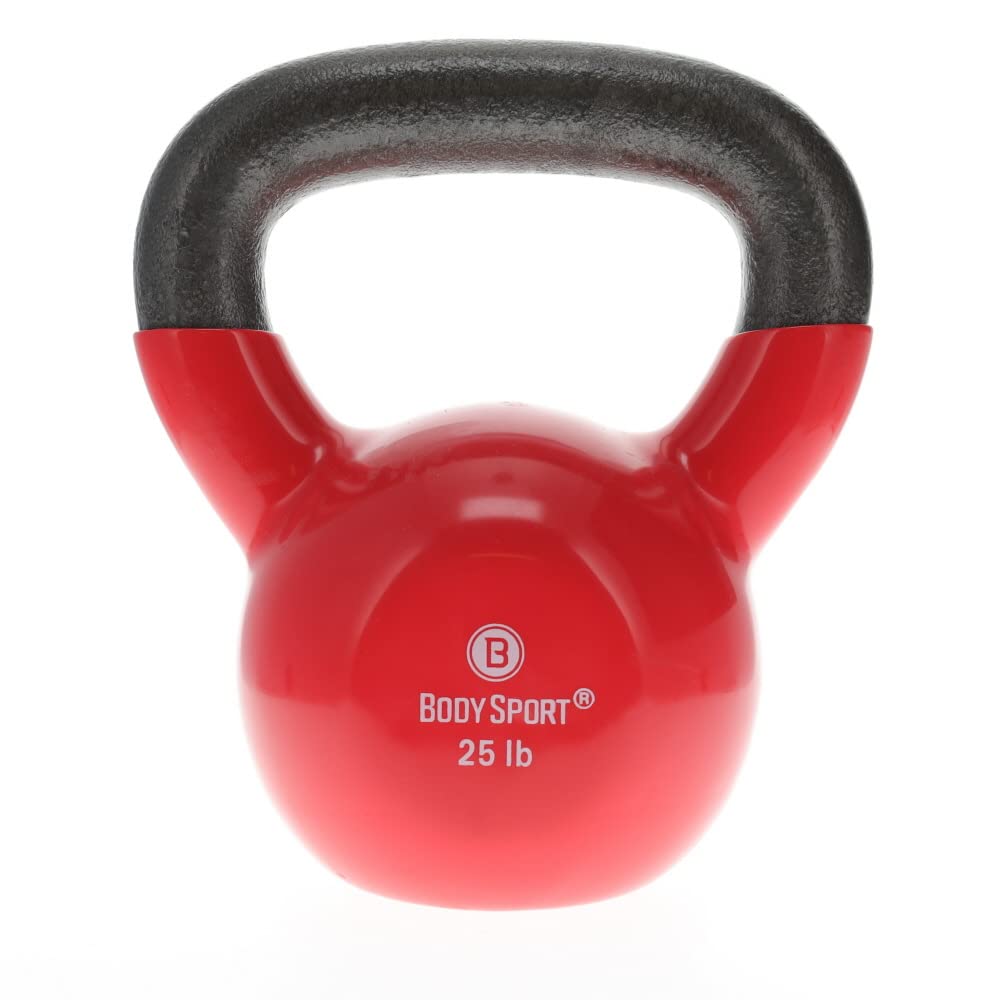 Body Sport Cast Iron Vinyl Coated Kettlebells, 25 lb., Red – Kettlebell for Weight Lifting – Strength Training Kettlebell – Professional Fitness for Gym & At Home