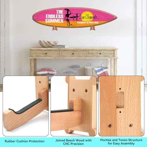 Surfboard Wall Mount Rack ? Beech Wood Surf Board Wall Hangers with M6 Expansion Bolts ? Vertical or Horizontal Surfboard Storage for Longboard, Shortboard, Skimboard