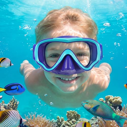 Kids Swim Goggles with Nose Cover - Ocean Blue & Watermelon Red, 2 Pack