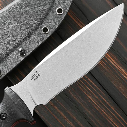Fixed Blade Knife with Stonewashed Steel Blade and G10 Handle - Silver, Full Tang, Survival Outdoor Knife