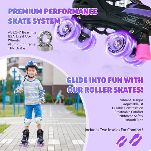 Adjustable Kids Roller Skates with Light Up Wheels - Purple, Medium (US 2Y-5Y)