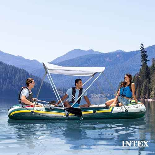 Intex Bimini Top Sun Shade Canopy Cover with Aluminum Frame for Mariner, Seahawk, Excursion, & Challenger Boat Models, Accessory Only, Gray