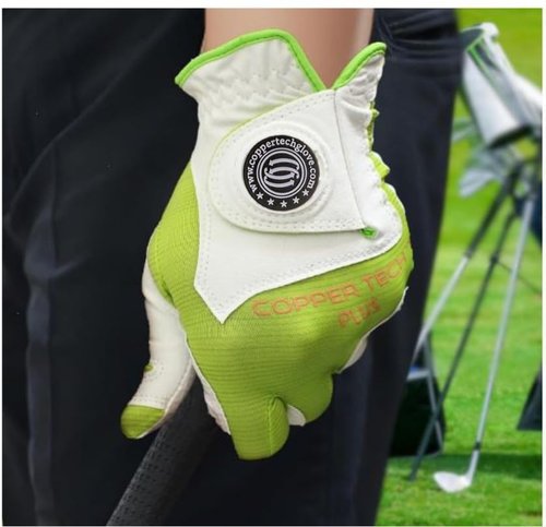 Copper Tech Plus Women's Left for Right Handed Golfers Golf Glove – Advanced Compression for Muscle Support, Joint Relief Gloves – White/Lime, 1 Pack, One Size Fits Most