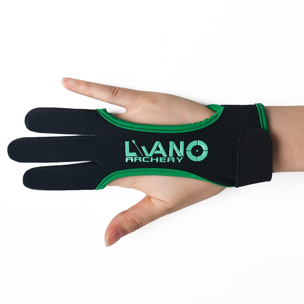 LWANO Archery Gloves Leather Practice Hunting Three Finger Protector for Youth Adult Beginner (Green, Small)