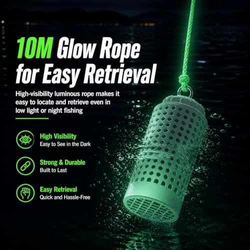 Small PVC Fish Bait Cage with 316 Stainless Steel & Glow Rope for Saltwater Fishing