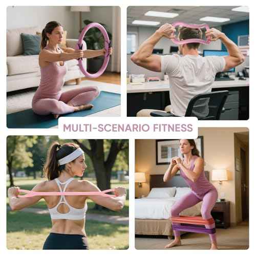Home Pilates Kit for Women Pilates Equipment Ring and Ball Set Magic Circle Hoop with 5 Resistance Bands Compact Toning Fitness Essentials Starter Set Accessories