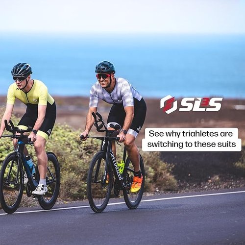 SLS3 Triathlon Suits Mens - Aerodynamic Sleeved Tri Suit Men – Lightweight Trisuit with Premium FX Fabrics - 2 Pockets (Black/Green Geo, Medium)