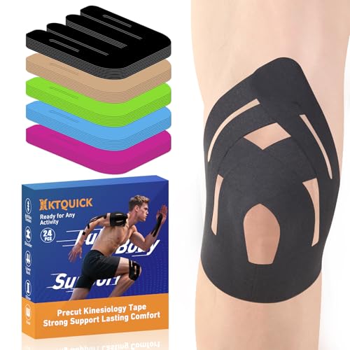 Precut Kinesiology Tape for Knees - Black, 12PCS, Strong Adhesive & Support