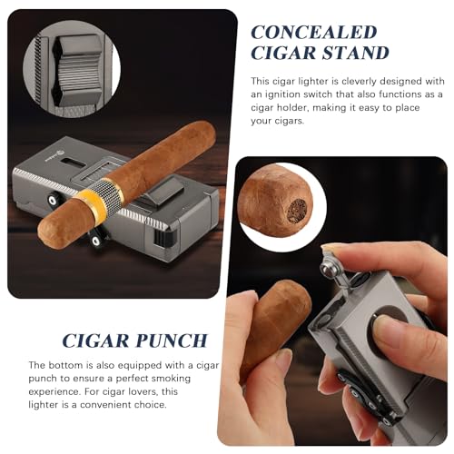 Gray Multifunctional Cigar Lighter with Built-in Cutter & Accessories - All-in-1 Torch