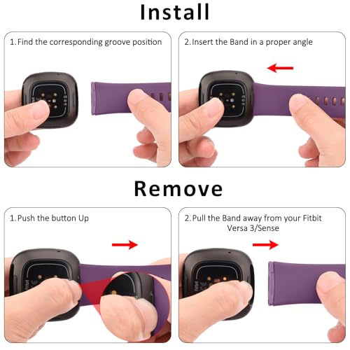 6 Pack Fitbit Versa & Sense Watch Bands - Black, Navy Blue, Gray, Dark Purple, Wine Red, Cactus Large