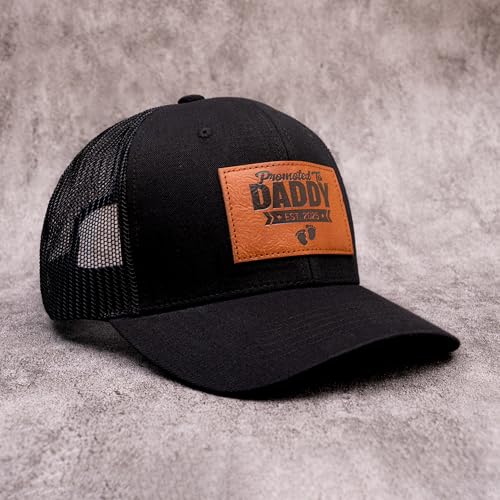 Promoted to Daddy Est. 2025 Hat, Baby Gift for New Daddy, Perfect New Father Gift First Dad Hat, Fathers Day Birthday Gifts for 1st Papa Trucker Baseball Cap Black