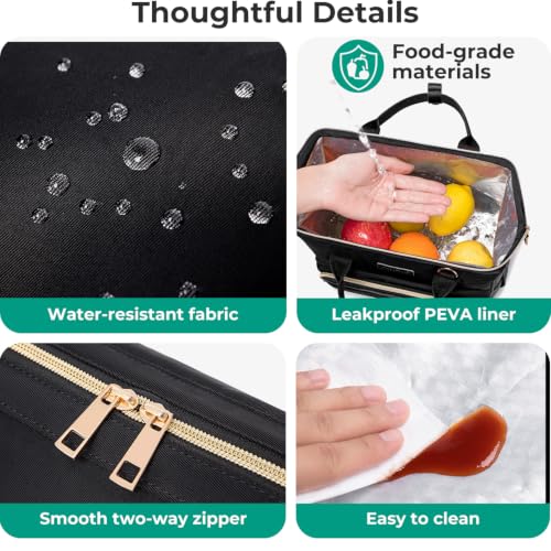 Insulated Lunch Bag for Women - Large Leakproof Green Tote with Multiple Pockets