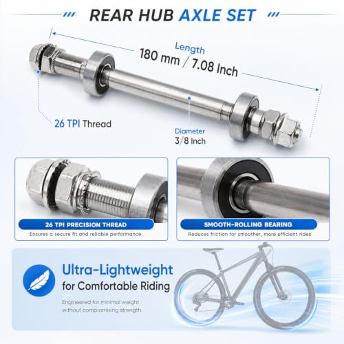 7.08 Inch Bicycle Rear Hub Axle 3/8 Inch 26 TPI for Mountain & Road Bikes