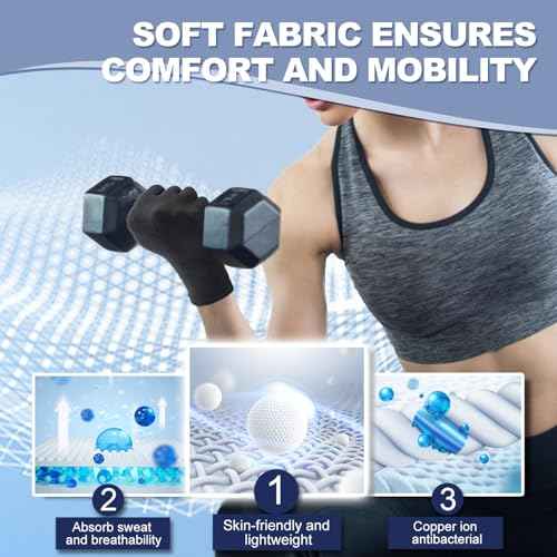 DRNAIETY 2 Pairs Copper Arthritis Compression Gloves for Women and Men, for Arthritis Hand Pain, Anti-Slip, Fingerless, Comfortable for Work, Kept in Motion (Medium)
