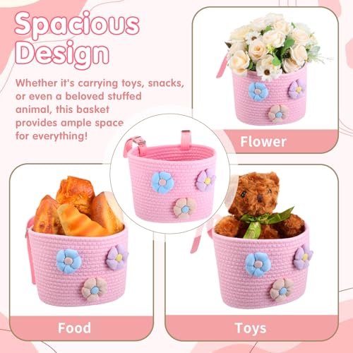 Kids Bicycle Basket Cotton Rope Woven Front Basket Pink - Childrens Bike Accessory
