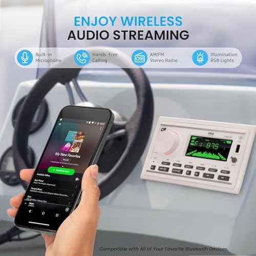 Pyle Boat Bluetooth Marine Stereo Receiver-Marine Head Unit Double DIN Stereo Receiver Power Amplifier&Speaker Kit-Hands-Free Calling,AM/FM/MP3/BT/USB/AUX-Remote,Speakers-Pyle PLMR3DNWT(White)