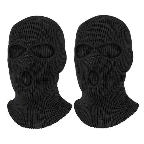 Pukavt 2 Pack 3 Hole Winter Knitted Mask, Full Face Cover Ski Mask Warm Balaclava for Skiing, Motorcycle, Snowboard
