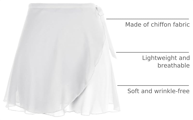 White One Size Ballet Wrap Skirt - Chiffon Dance Skirt with Adjustable Waist Tie
