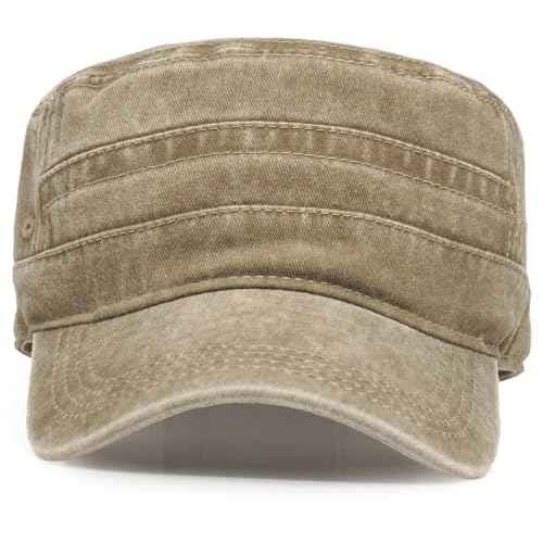 Unisex Cadet Army Caps Cotton Flat Top Cap Washed Military Hat Baseball Cap