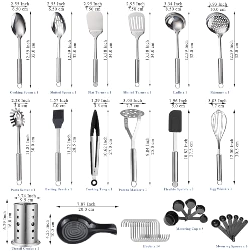 39-Piece Stainless Steel Kitchen Utensil Set with Holder - Dishwasher Safe
