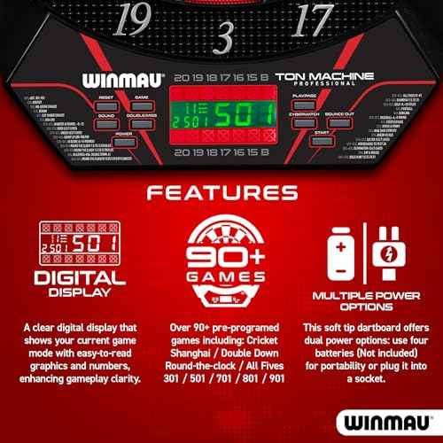 Winmau Ton Machine Electronic Dart Board - Soft Tip Dartboard for Adults, Dart Board Set with 90+ Games & Digital Scoreboard for 8 Players - 2 Sets of Soft Tip Darts, Throwing Line & Plastic Tips