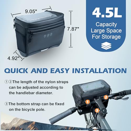 Insulated Handlebar Bag with Rain Cover and Touch Screen for Cycling