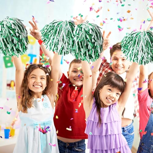 48 Pack Cheerleading Pom Poms Bulk Metallic Foil Handheld Spirit Props