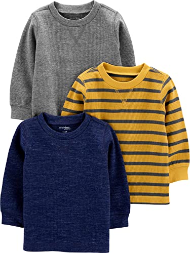 Simple Joys Boys 3-Pack Thermal Long Sleeve Shirts - 3T Grey Navy Yellow Stripe