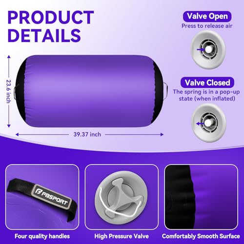 Deep Purple Inflatable Gymnastics Air Roller for Yoga Cheerleading Training 39.37in x 23.6in