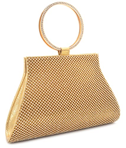 MOSS MON Crystal Clutch Purse for Brides & Bridesmaids - Gold Wristlet Evening Bag