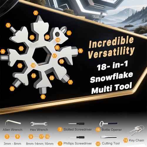 Stocking Stuffers for Men 2025,18-in-1 Snowflake Multi Tool 2 Pack,White Elephant Gifts for Coworkers,Adults,Stainless Steel Multitool with Carabiner & Bottle Opener - Gift for Him (Silver)