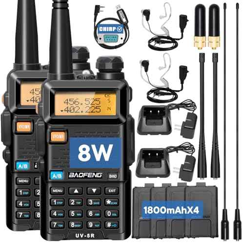 BAOFENG UV-5R Ham Radios Long Range?8W Dual Band Rechargeable Walkie Talkie Portable Two-Way Radios, UV5R Handheld Radio with Four 1800mAh Li-ion Batteries (2 Pack)