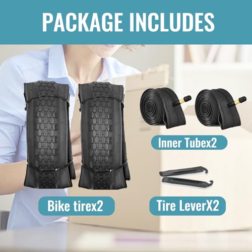 Black 24x2.125 Bike Tires Set with Inner Tubes & Levers - Cruiser & Urban Bikes