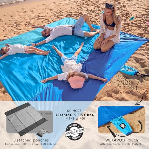 Teal Blue 10x9 Ft Beach Blanket Sandproof Waterproof Extra Large & Compact