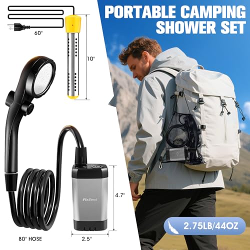 Portable Camping Shower with 2000W Auto-Off Water Heater and Digital Display