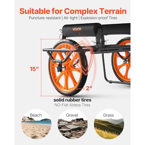 VEVOR 300lbs Kayak Cart, All-Terrain Super Duty Trolley Cart, Canoe Cart Dolly with 15-inch No-Flat Solid Rubber Tires and Kickstand, Quickly Assembles & Disassembles, for Kayaks, Canoes, Paddleboards