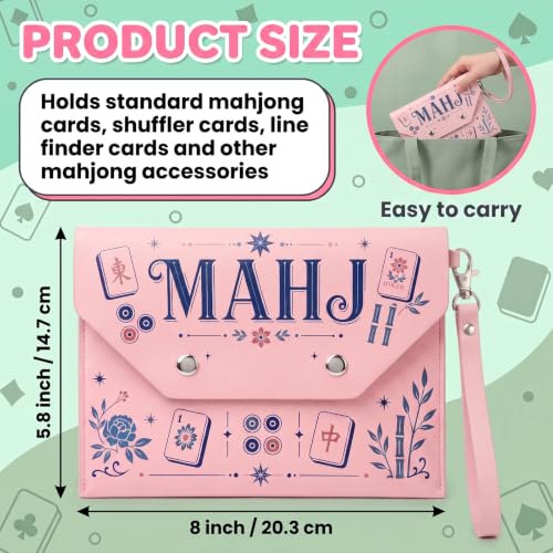 Pink Mahjong Card Holder with Magnetic Closure - Faux Leather Travel Storage
