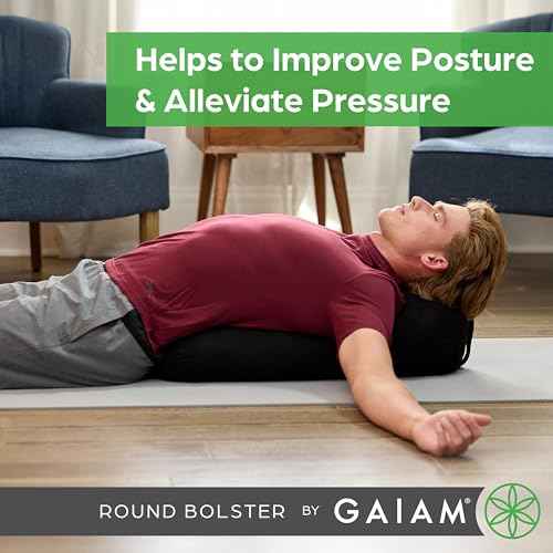 Gaiam Round Yoga Bolster Pillow, Soft Meditation Cushion for Yoga, Massage and Back Support, Breathable Cotton Fill, Zippered Microfiber Cover, Easy-Carry Handle, Machine Washable