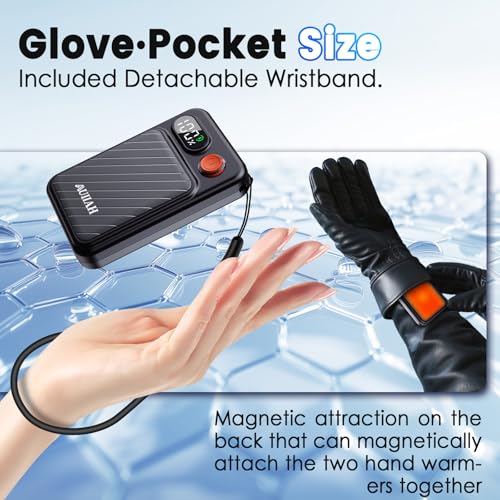 Rechargeable Hand Warmers Black - Electric USB Hand Warmer with LED Display, 4 Heat Levels, Lanyards, Gift for Men Women Kids