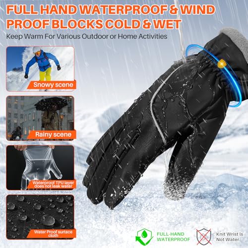Winter Gloves for Men & Women - Waterproof Touchscreen Thermal Gloves Black Large