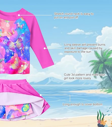 Girls Swimsuit Rash Guard Set Long Sleeve Two-Piece Bathing Suit 3-10 Years