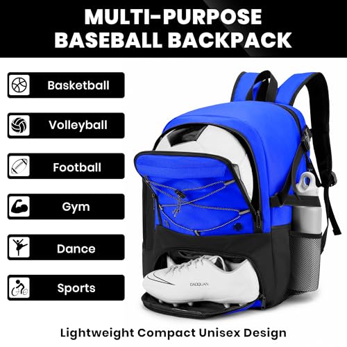 Soccer Backpack with Ball Holder, Shoe Compartment & Insulation - Water-Resistant Blue