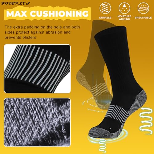 FOOTPLUS Hiking Copper Compression Socks Large 6 Pairs Black Crew Unisex Athletic