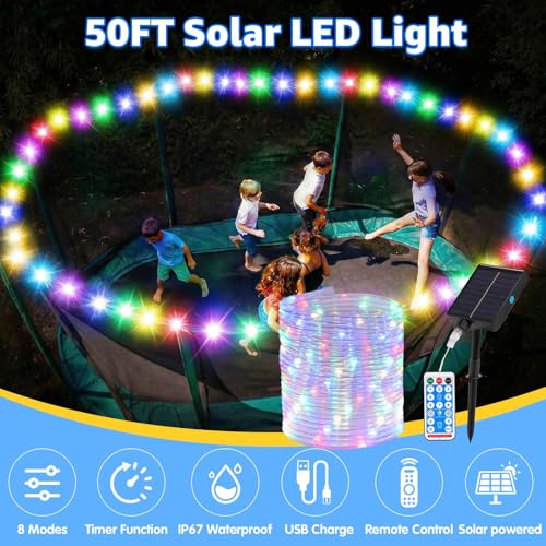 3-in-1 Trampoline Accessories Kit with Water Sprinkler, LED Lights & Basketball Hoop
