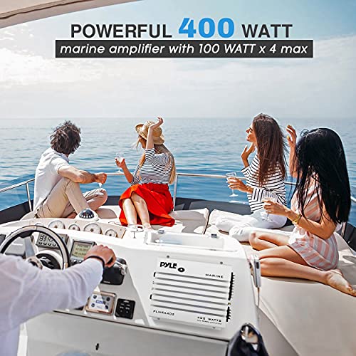 Pyle Hydra Marine Amplifier - Upgraded Elite Series 400 Watt 4 Channel Audio Amplifier | Waterproof Dual MOSFET Power Supply | GAIN Level Controls, RCA Stereo Input & LED Indicator