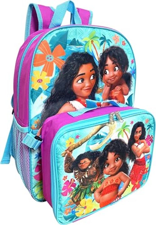 Ruz Moana Girl's 16 Inch Backpack With Removable Matching Lunch Box Set (Moana-Ocean Sisters)