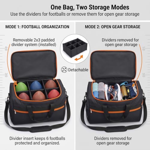 Heavy-Duty Football Bag Holds 6 Official Size Footballs with Pockets and Adjustable Strap