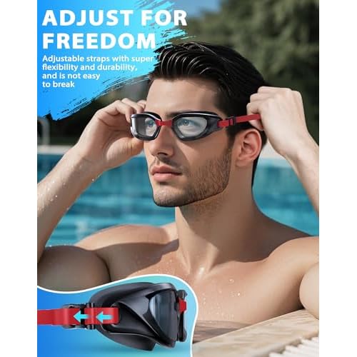 Swim Goggles, Unisex Adult Swimming Goggles Anti Fog Anti UV No Leakage Wide View for Men Women Youth