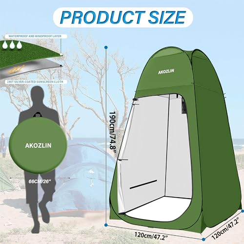 Portable Pop-Up Shower Tent with Silver Coating, 74.8 Inch High